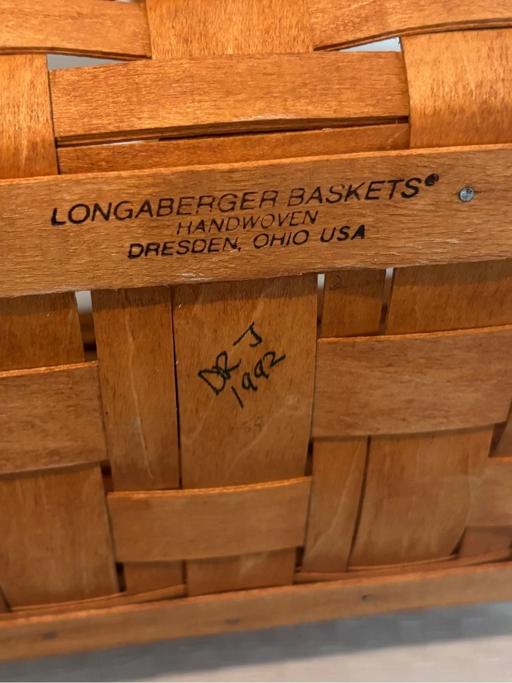 Longaberger Handwoven Tan-Brown Market Basket with Carry Handle